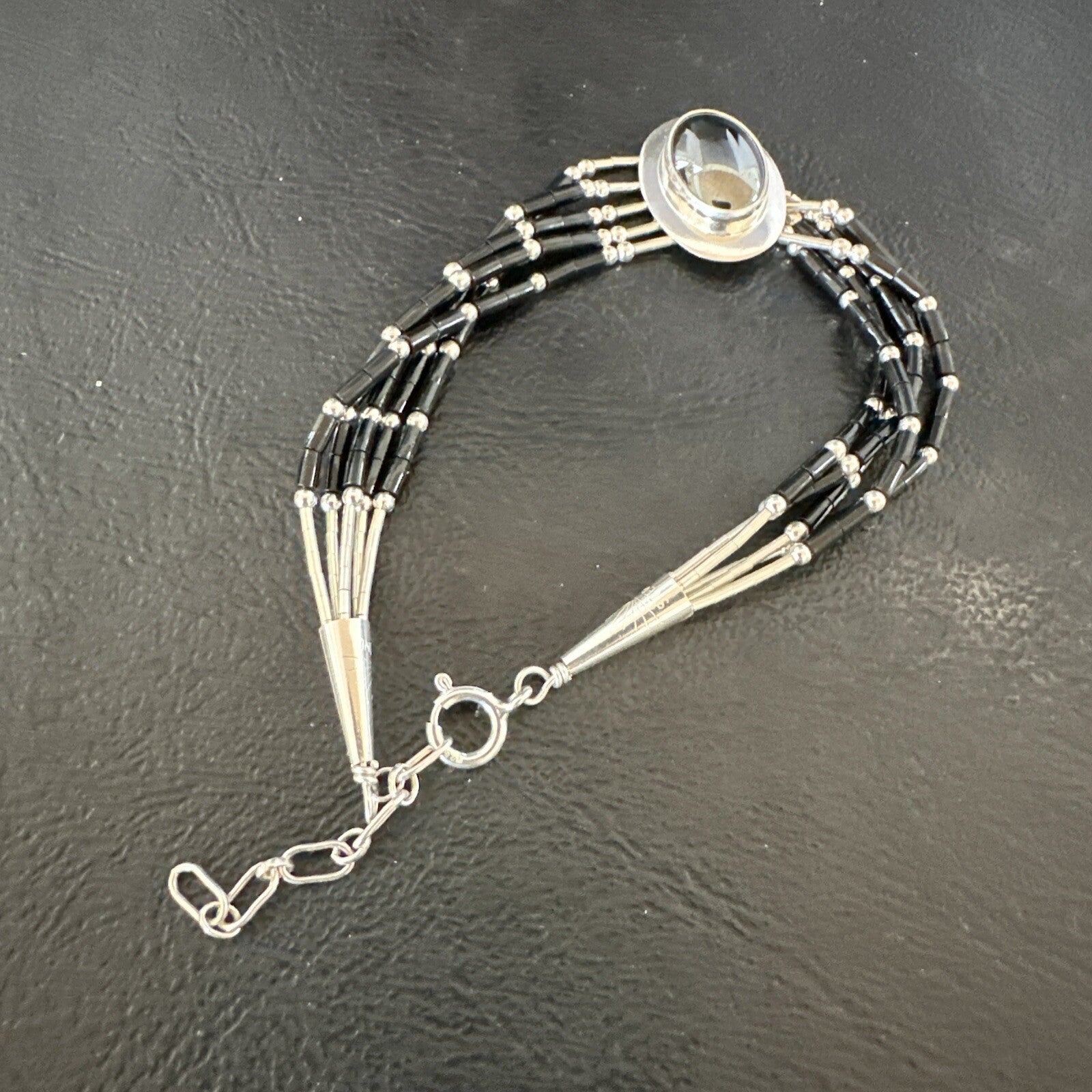 Black Onyx Heishi 5S Pend Southwestern Liquid Sterling Silver Bracelet 8” 17751