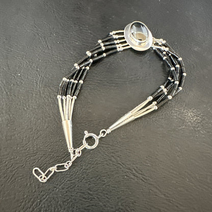 Black Onyx Heishi 5S Pend Southwestern Liquid Sterling Silver Bracelet 8” 17751
