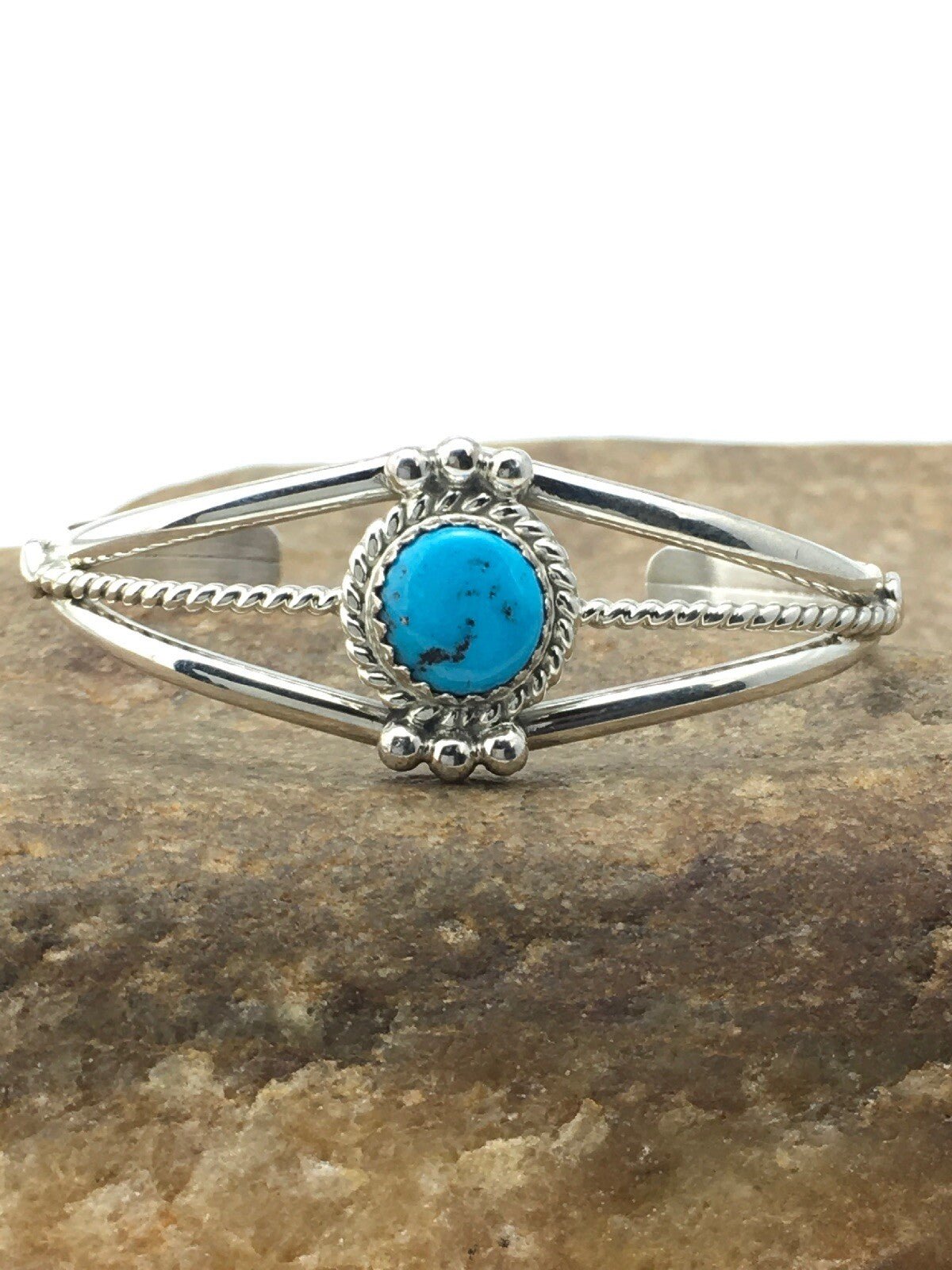 Native Blue Turquoise Navajo Sterling Silver Children's Bracelet 04375