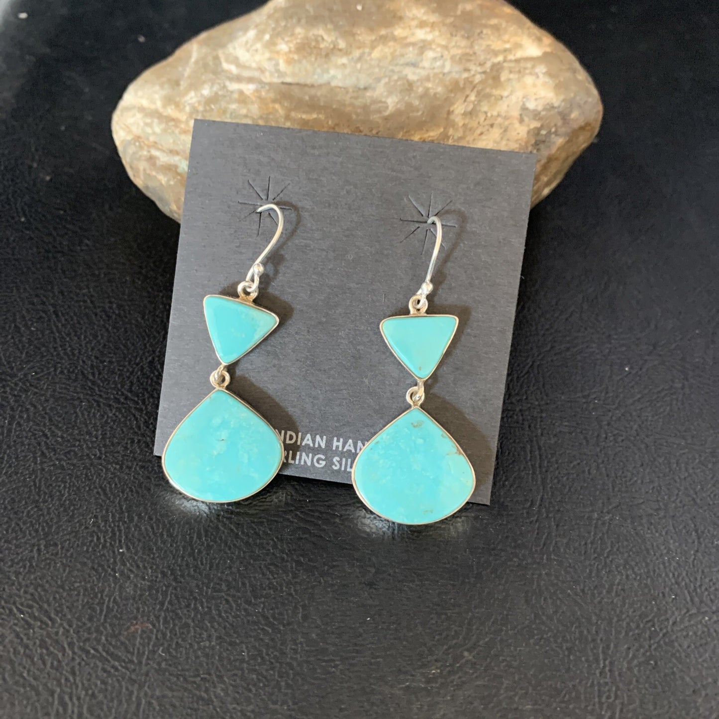 Kingman Turquoise Navajo Sterling Silver Dangle Earrings 1.5" 14011