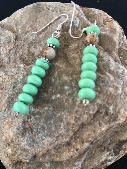 Native Navajo Sterling Silver Green Malachite Picture Jasper Earrings 10098