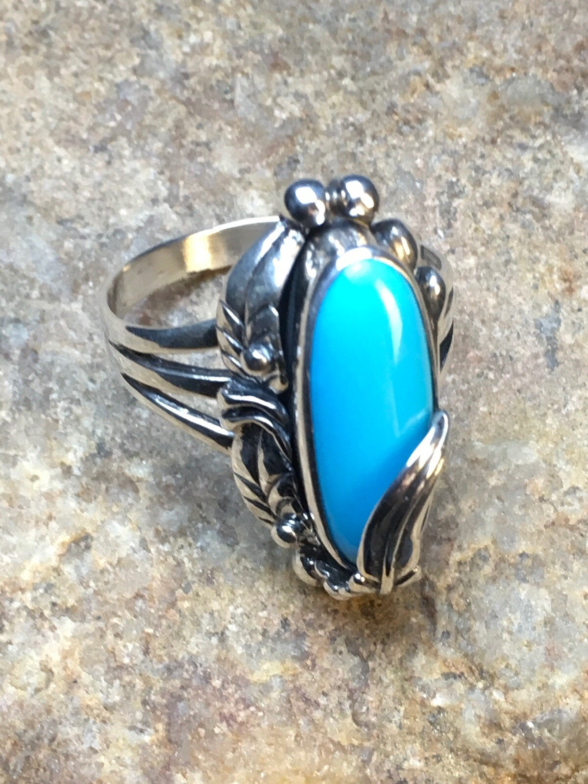 Native American Blue Turquoise Ring Navajo Sterling Silver Sz 11.5 8919