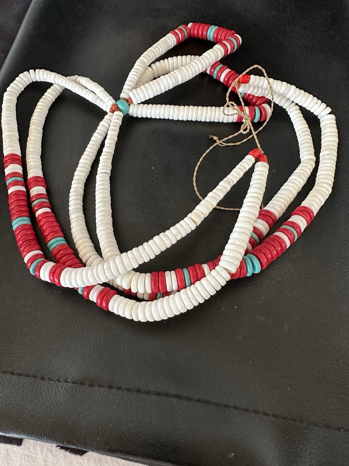 Red Coral White Turquoise 2 St Native American Santo Domingo Necklace 28" 19440