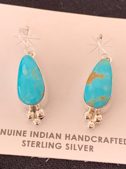 Womens Blue Turquoise Navajo Sterling Silver Earrings 1" 12981