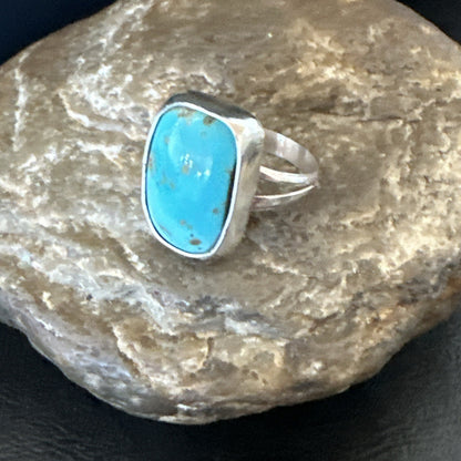 Men Women Blue Kingman Turquoise Navajo Sterling Silver Ring Size 9.5 19333