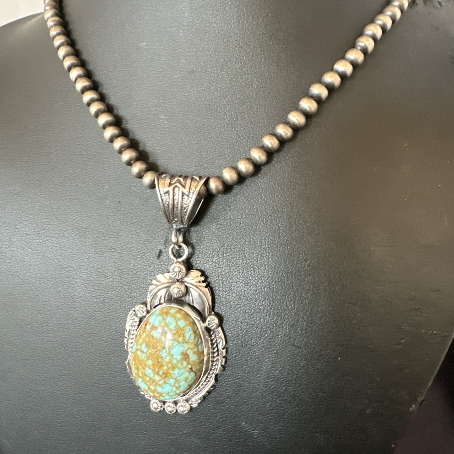 Mens Blue Turquoise#8 Pendant Navajo Sterling Silver Necklace 18078
