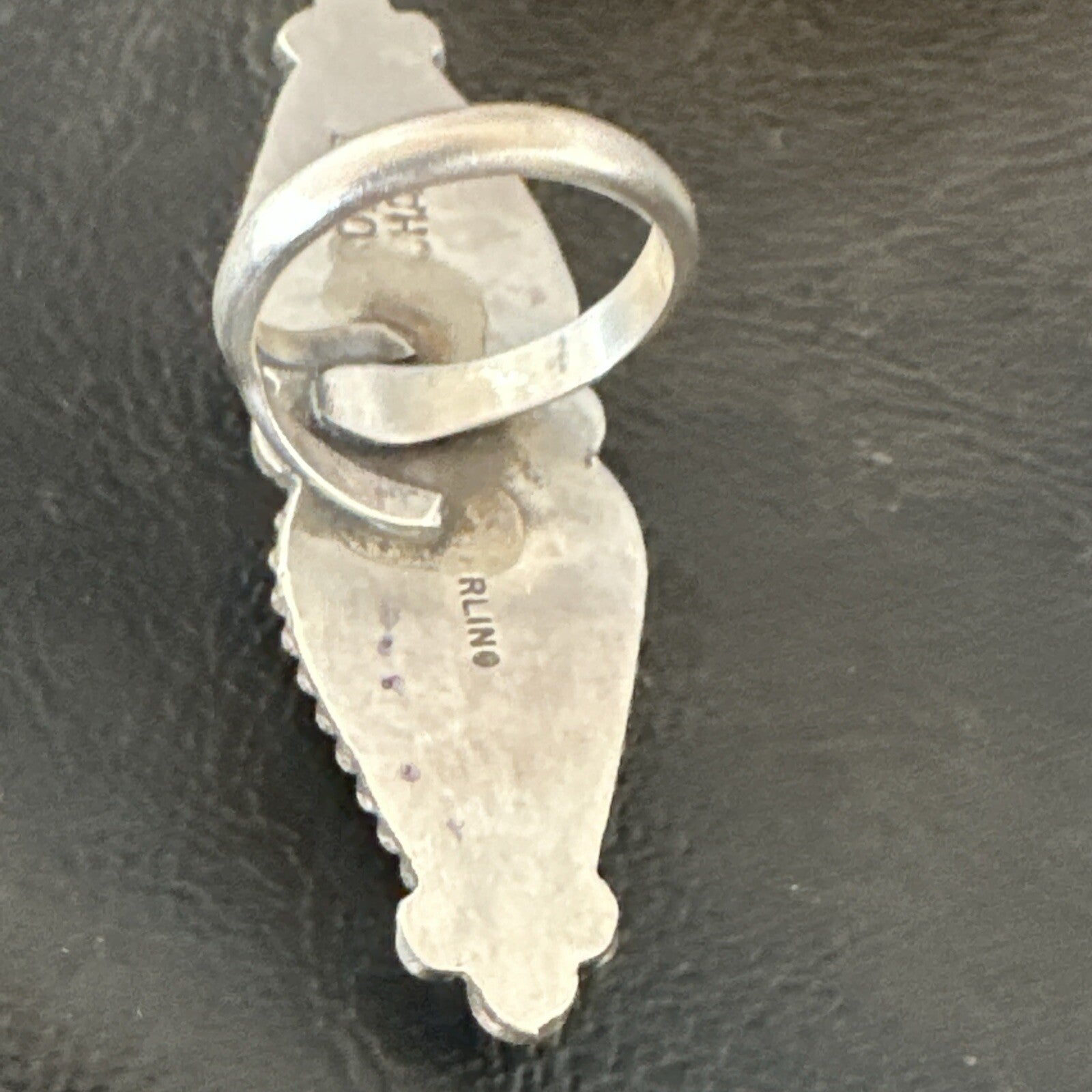 Navajo Sterling Silver Ribbon Boulder Turquoise Ring Size 7.5 18613