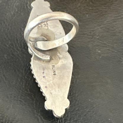 Navajo Sterling Silver Ribbon Boulder Turquoise Ring Size 7.5 18613