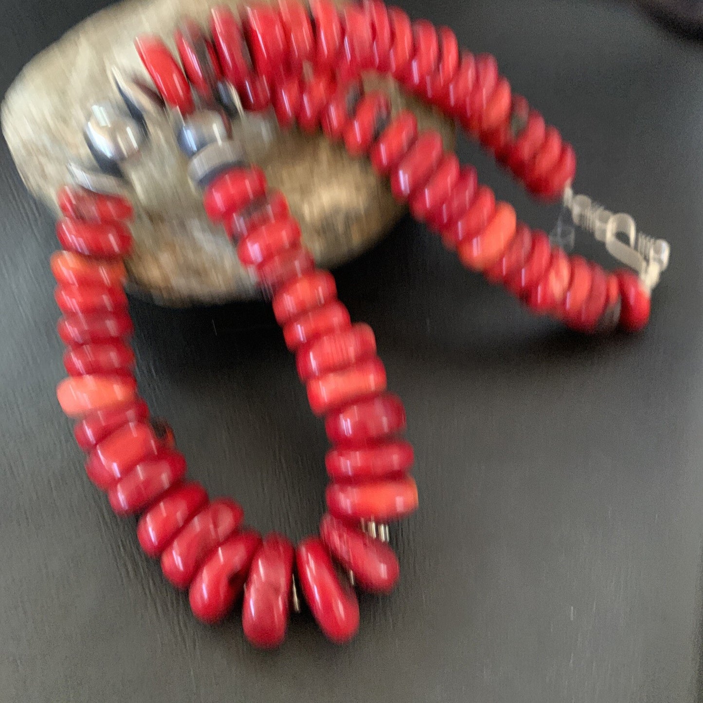 Native Navajo Graduated Red Coral Sterling Silver Bead 18" Necklace 11559