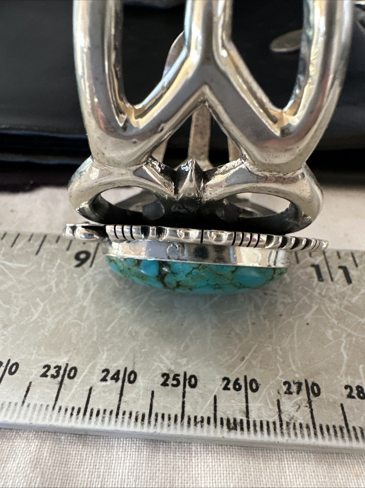Yazzie Kingman Turquoise Navajo Sterling Silver Tufa Cast Cuff Bracelet 19692