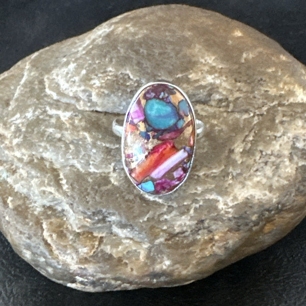 Blue Turquoise Spiny Oyster Southwestern Ring Size 9 | Sterling Silver | Authentic Native American Handmade | 18539