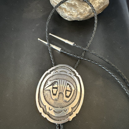 XL Mens Stamped Cutout Bear Navajo Sterling Silver Bolo Tie BK 19120