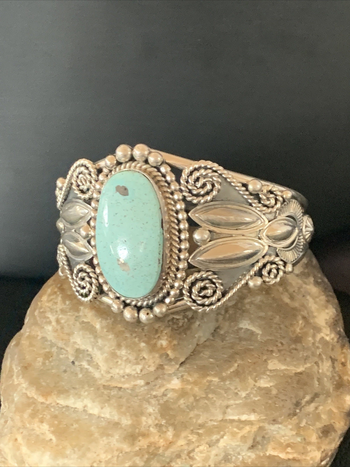 Whitewater Turquoise Sterling Silver Navajo Cuff Bracelet 2088