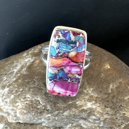Blue Turquoise Spiny Oyster Southwestern Sterling Silver Ring Size 9 18541