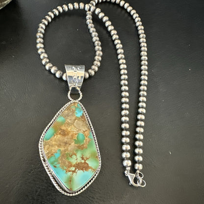 Mens Women Navajo Sterling Silver Green Royston Turquoise Necklace Pendant 18050