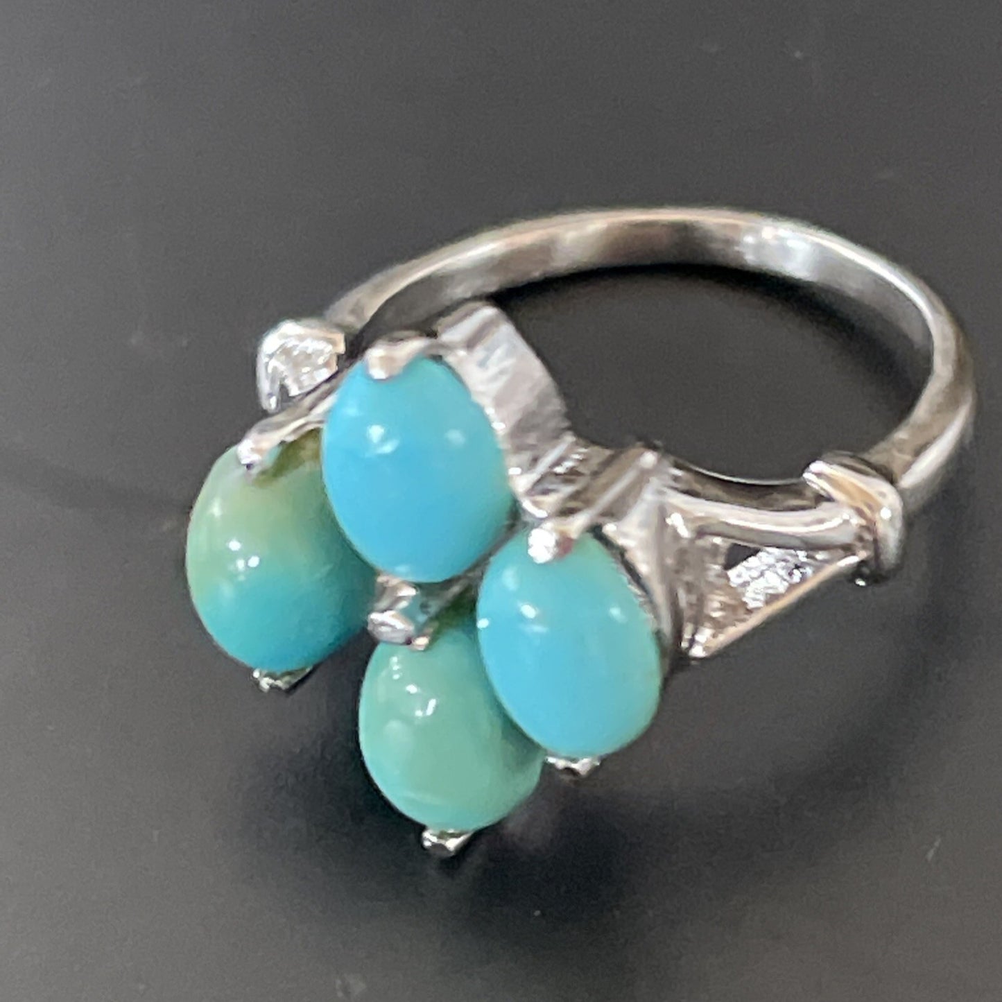 Blue Turquoise Navajo Sterling Silver Cluster Ring Size 6.5 11448