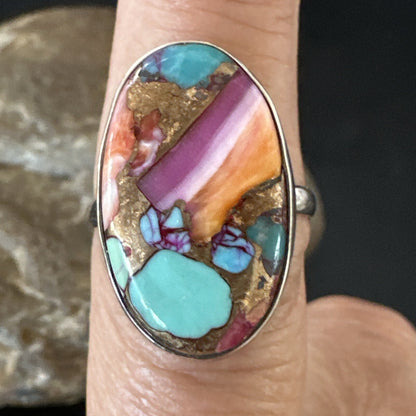 Blue Turquoise Spiny Oyster Navajo Sterling Silver Ring Size 8 18234
