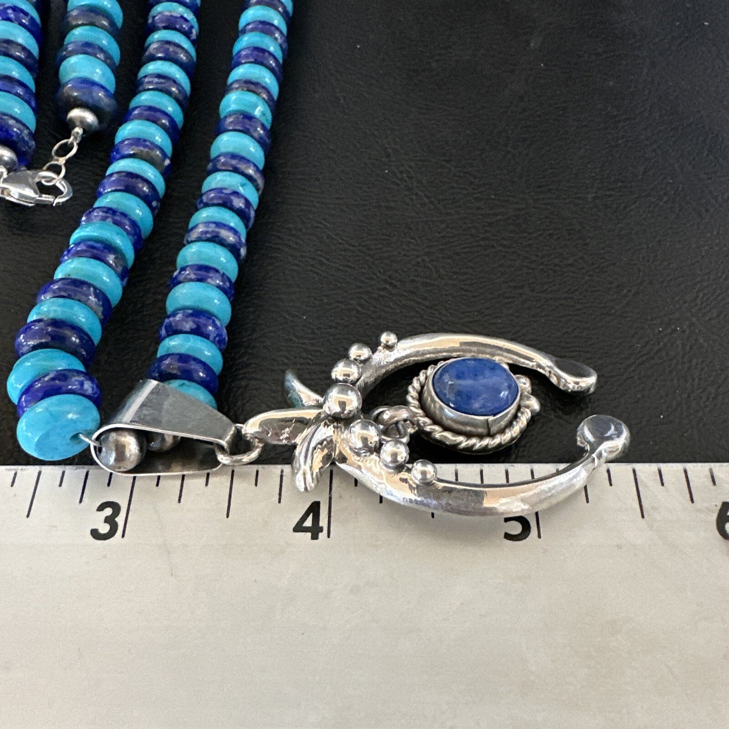 Blue Denim Lapis Turquoise Naja Pendant Navajo Sterling Silver Necklace 21"17688