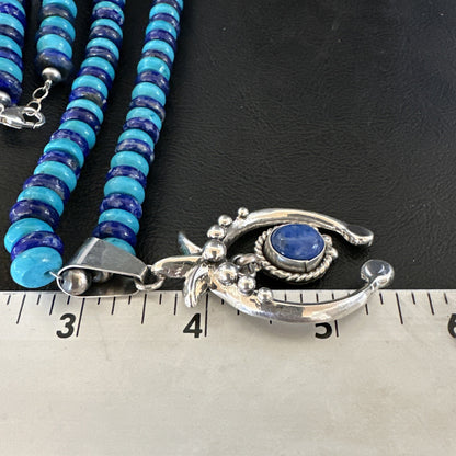 Blue Denim Lapis Turquoise Naja Pendant Navajo Sterling Silver Necklace 21"17688
