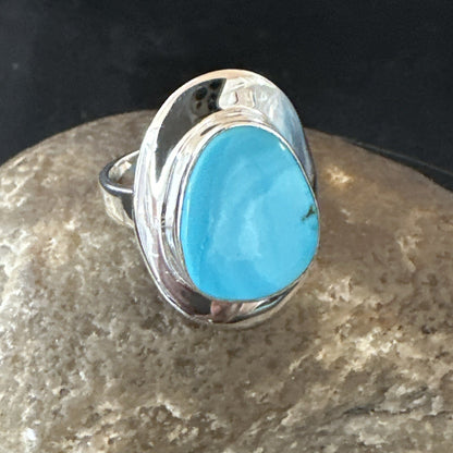 Southwestern Sterling Silver Blue Kingman Turquoise Ring Size 7 18504