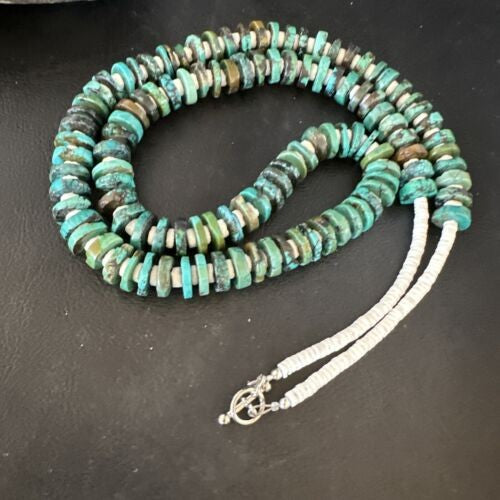Native Navajo Turquoise Shell Heishi Bead Necklace Sterling 32" 15529