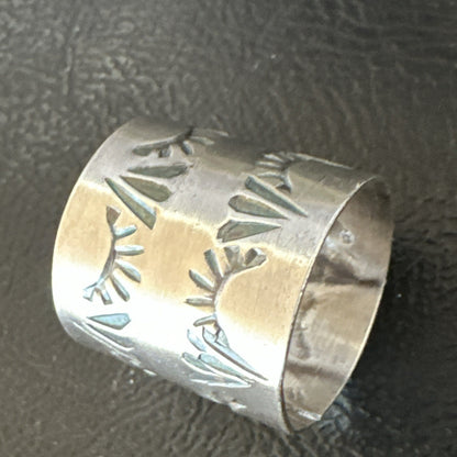 Mens Women Wedding Wide Band Navajo Stamped Sterling Silver Ring Size 7 19062