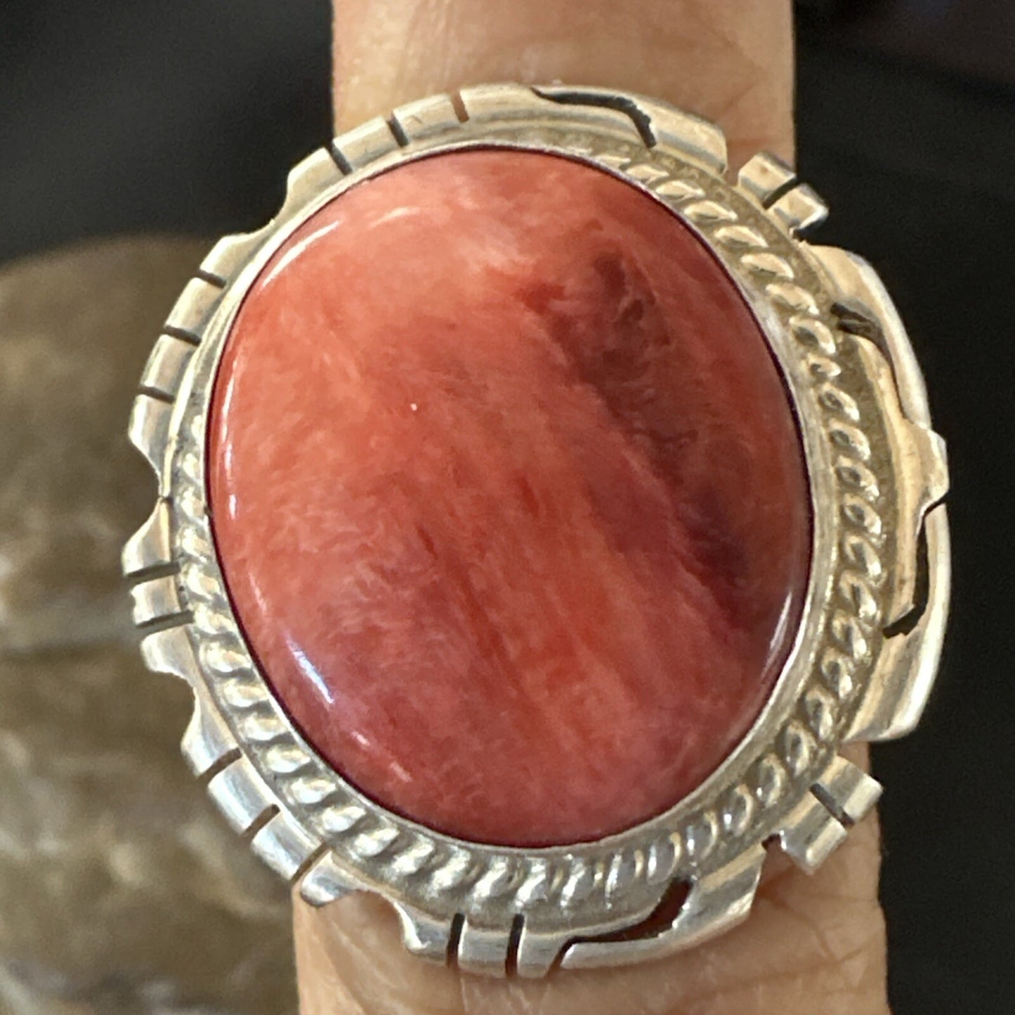 Pinky Women Red Spiny Oyster Navajo Sterling Silver Ring Sz 5.5 18593