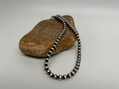 Native American 6mm Sterling Silver Navajo Pearls 12" Hook & Eye Cone Necklace