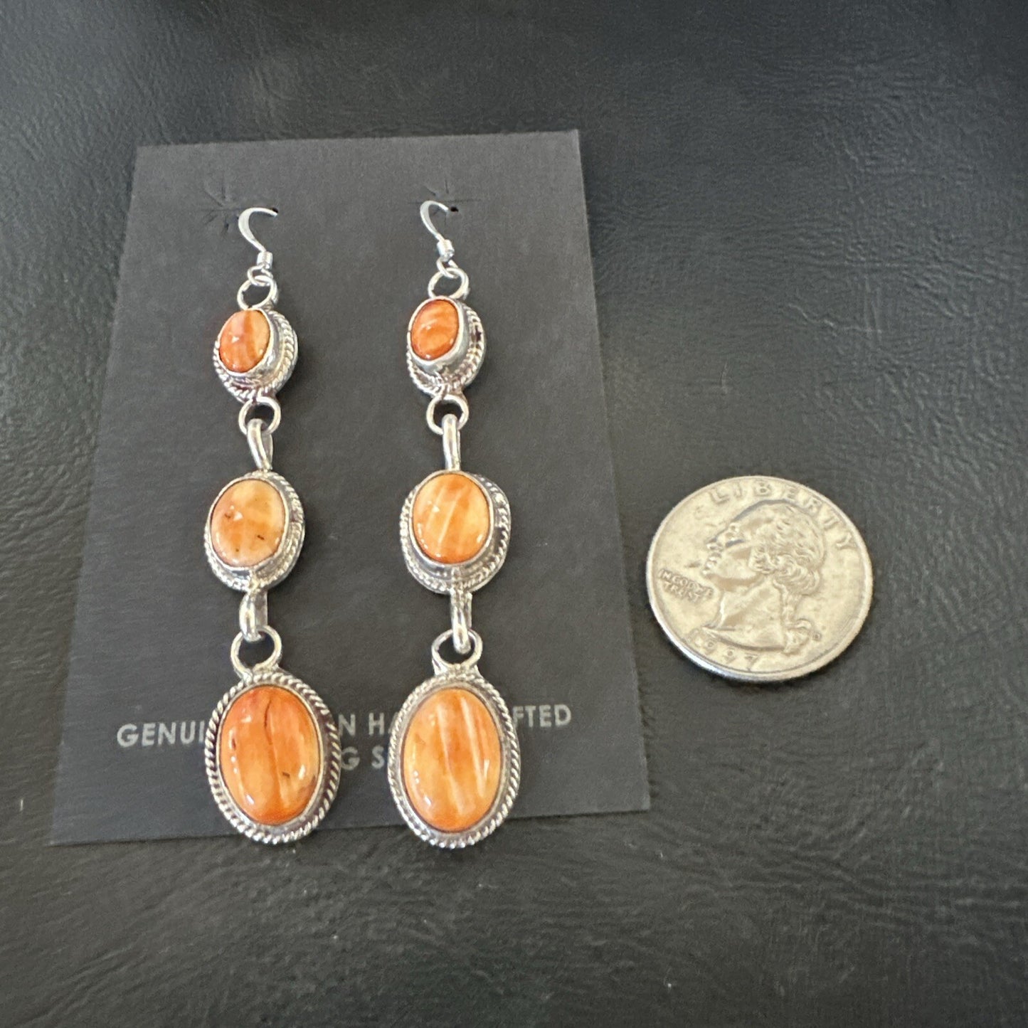 Native Navajo Sterling Silver Orange Spiny Oyster Dangle Earrings 1228