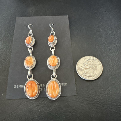 Native Navajo Sterling Silver Orange Spiny Oyster Dangle Earrings 1228