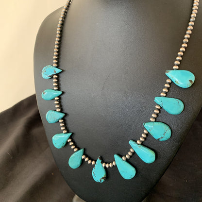 Blue Turquoise Navajo Pearls Sterling Silver Necklace 11480