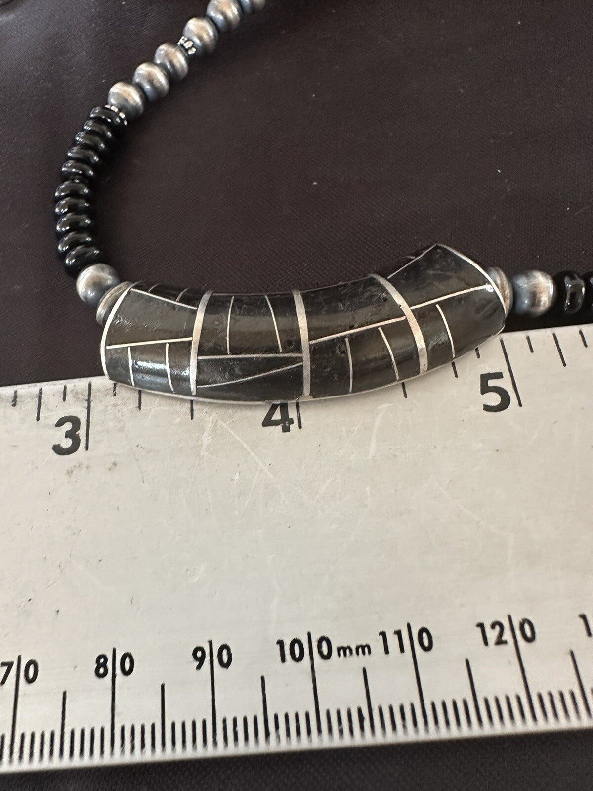 Mens Womens Black Onyx Pendant Navajo Sterling Silver Beads Necklace 18330