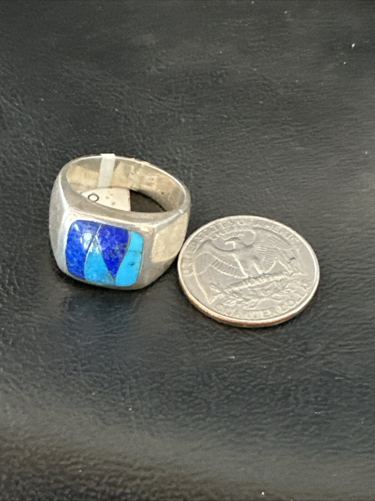 MultiColor Navajo Sterling Turquoise Lapis Inlay Ring Sz 10 18816