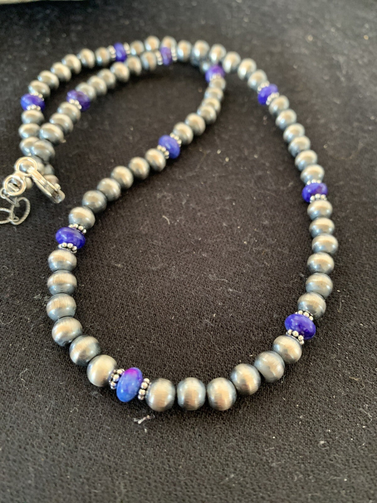 Purple Stone Bead Navajo Pearls Sterling Silver Necklace 20" 96320