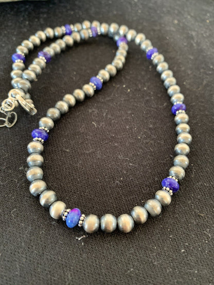 Purple Stone Bead Navajo Pearls Sterling Silver Necklace 20" 96320
