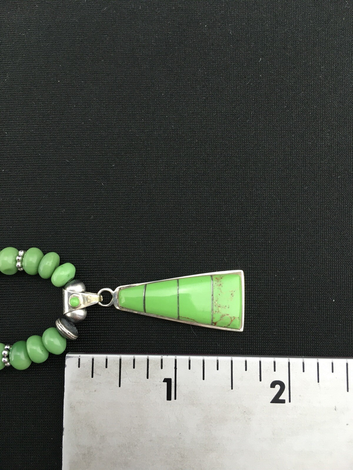 Green Gaspeite Pendant Navajo Pearls Sterling Silver Necklace 22" 01285