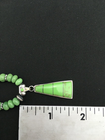 Green Gaspeite Pendant Navajo Pearls Sterling Silver Necklace 22" 01285