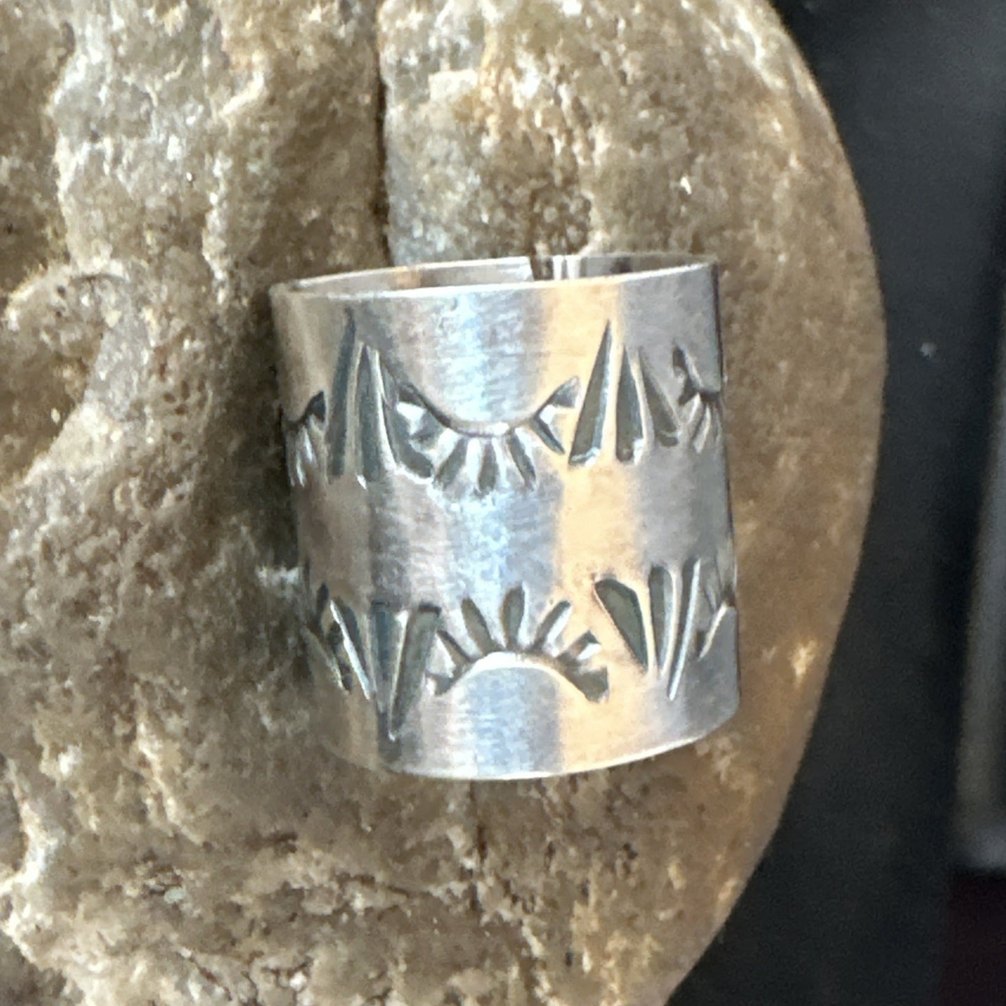 Mens Women Wedding Wide Band Navajo Stamped Sterling Silver Ring Size 7 19063