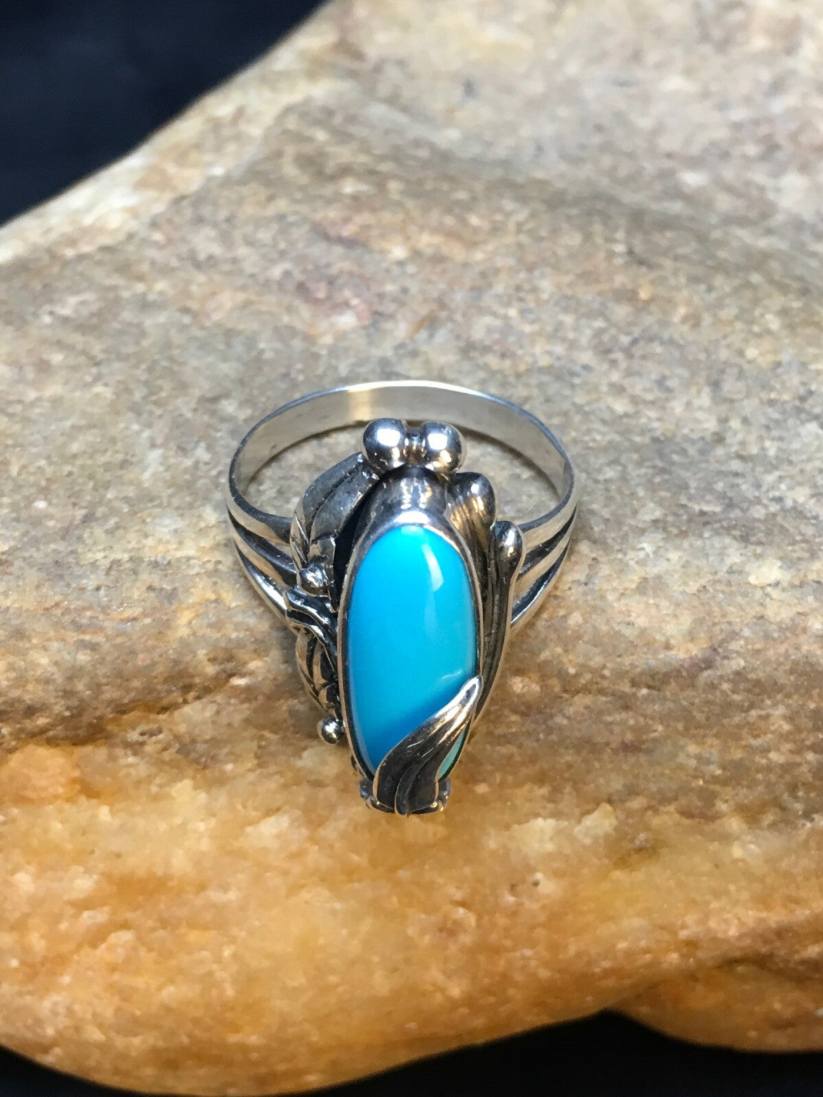 Native American Blue Turquoise Ring Navajo Sterling Silver Sz 11.5 8919
