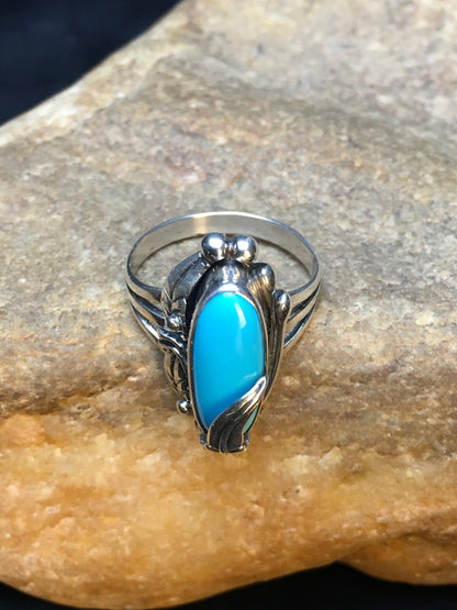 Native American Blue Turquoise Ring Navajo Sterling Silver Sz 11.5 8919