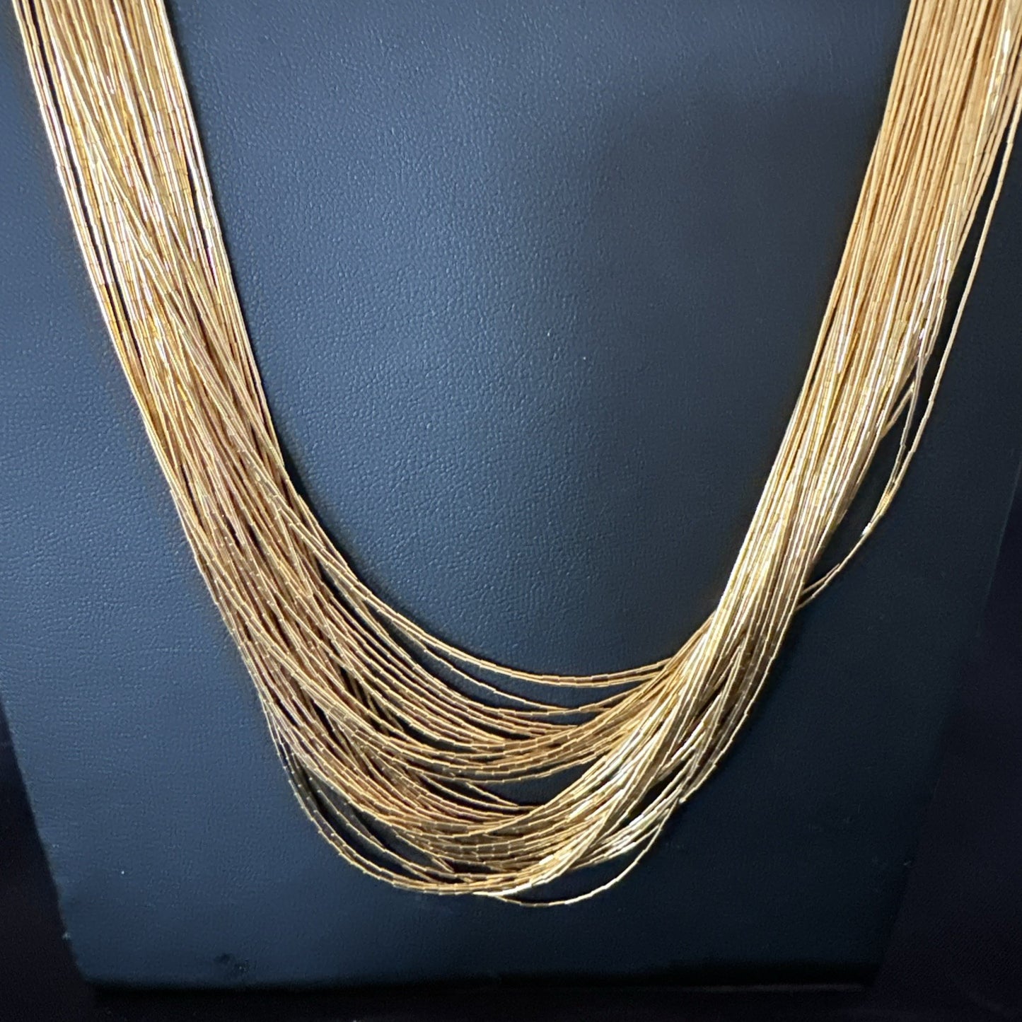 GoldFilled Heishi Tubes Bib 50 Strand 32” Liquid Sterling Silver Necklace 19757