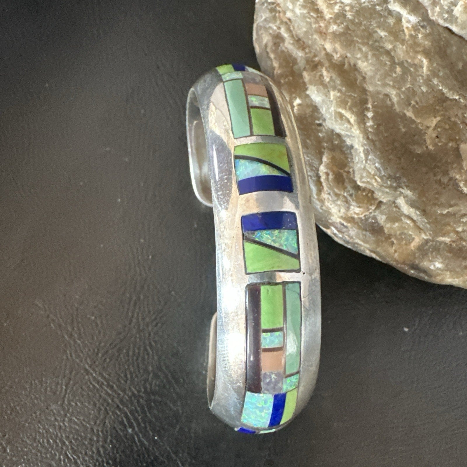 Womens Green Turquoise Lapis Navajo Sterling Silver Inlay Cuff Bracelet 19037