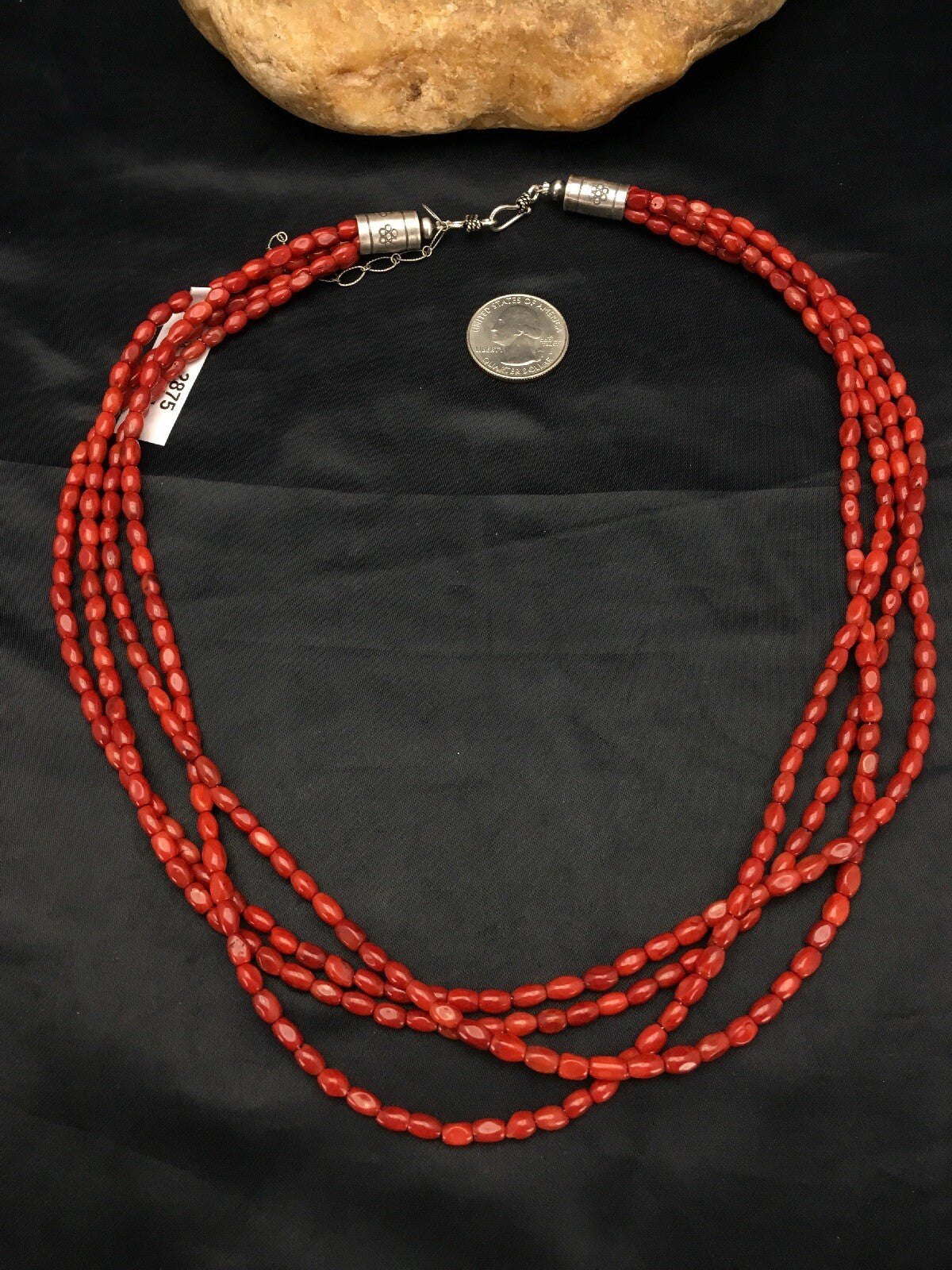 Red Bamboo Coral 4 Strand Navajo Sterling Silver Necklace 21" 02875