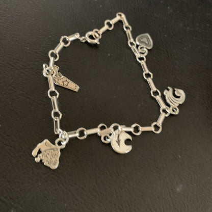Kokopelli Different Charms Navajo Sterling Silver Link Bracelet 7.5" 1464