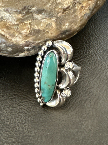 Blue Kingman Turquoise Native American Navajo Sterling Silver Ring Size 8 18633