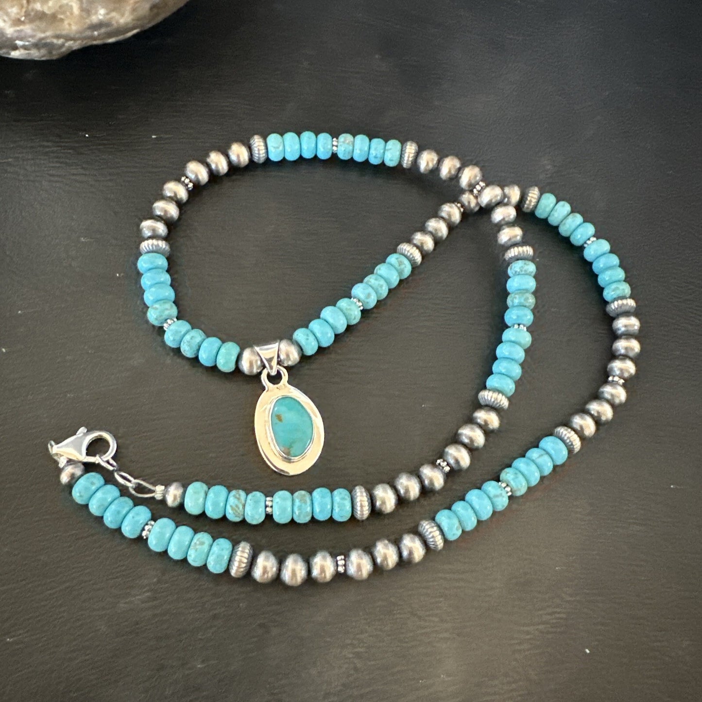 WoMens Blue Kingman Turquoise Pendant Navajo Sterling Silver Necklace 21" 17931
