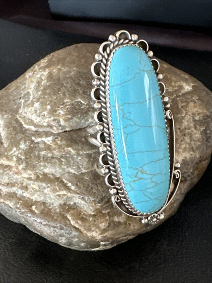 XL Blue Turquoise Navajo Sterling Silver Ring Size 10 19780
