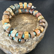 Red Creek Jasper Turquoise Stainless Steel Navajo Silver Bracelet | Authentic Native American Handmade | 17909