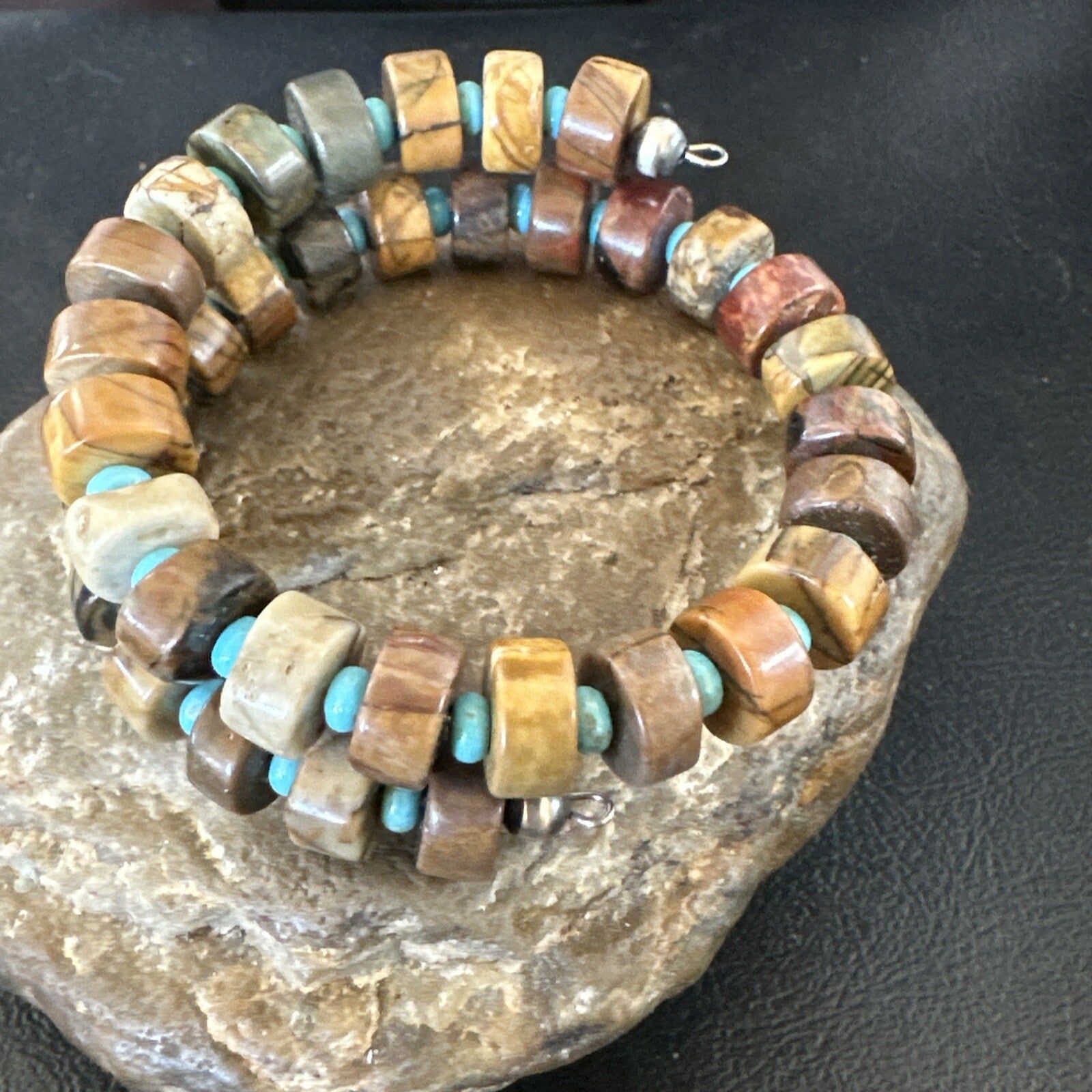Red Creek Jasper Turquoise Stainless Steel Navajo Silver Bracelet 17909
