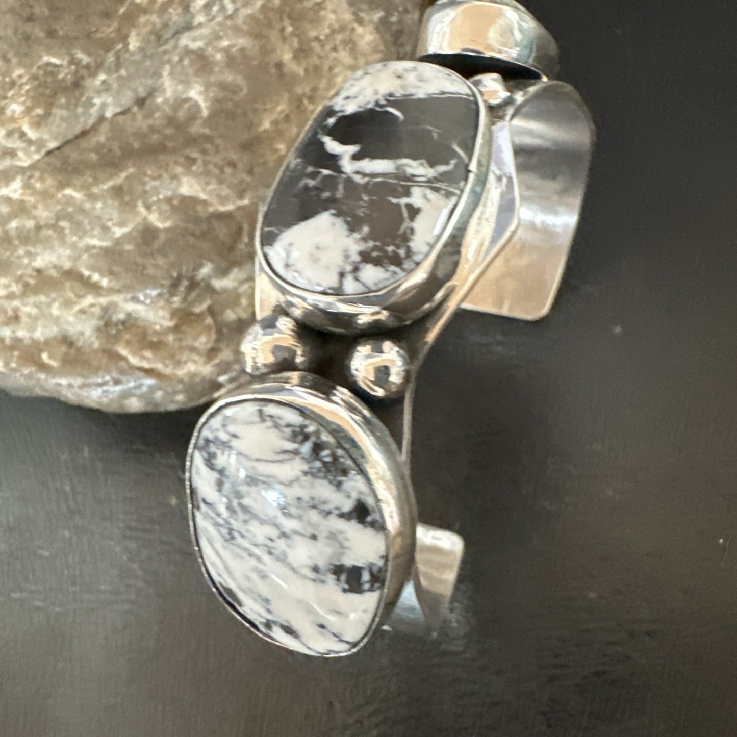 Mens WoMens White Buffalo Turquoise Navajo Sterling Silver Cuff Bracelet 19503